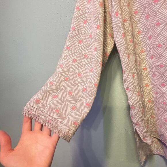 Women's Sigrid Olsen Grey Pink Geometric Tunic Top M - Picture 2 of 9